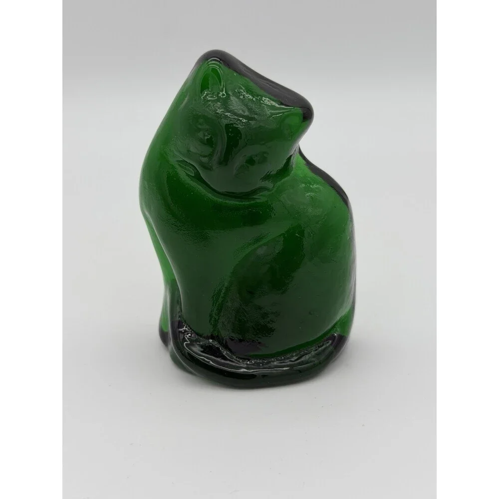 Blenko Art Glass Green Emerald Cat Kitty Abstract Signed 2025 Figurine 3.5”H